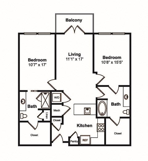 Floor plan for 2 beds, 2 baths, 1171 sqft